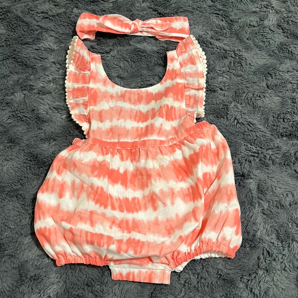 Tommy Bahama 12 Month Romper and Headband.